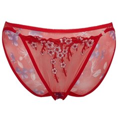 Le Cabaret Трусы слипы низкой посадки с вышивкой, размер 40-44, красный/бледно-розовый/баклажановый