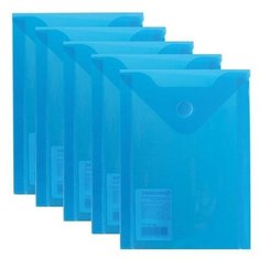BRAUBERG Папка-конверт с кнопкой вертикальная А6, пластик, 5 шт синий