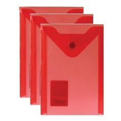 BRAUBERG Папка-конверт с кнопкой вертикальная А6, пластик, 3 шт красный