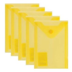 BRAUBERG Папка-конверт с кнопкой вертикальная А6, пластик, 5 шт желтый
