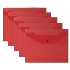 BRAUBERG Папка-конверт с кнопкой A5, прозрачный пластик, 5 штук красный