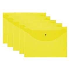 BRAUBERG Папка-конверт с кнопкой A5, прозрачный пластик, 5 штук желтый