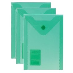 BRAUBERG Папка-конверт с кнопкой вертикальная А6, пластик, 3 шт зелeный