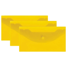 BRAUBERG Папка-конверт на кнопке 250х135 мм, пластик, 180 мкм, 3 шт желтый