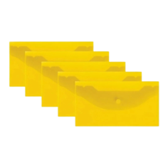 BRAUBERG Папка-конверт на кнопке 250х135 мм, пластик, 180 мкм, 5 шт желтый