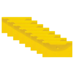 BRAUBERG Папка-конверт на кнопке 250х135 мм, пластик, 180 мкм, 8 шт желтый