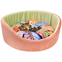 Лежак для собак и кошек ZOOexpress Лежанка Сны Кошка круглая №1 43х43х16 см коралловый