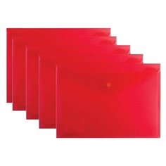 BRAUBERG Папка-конверт с кнопкой A4, пластик 180 мкм 5 шт. красный