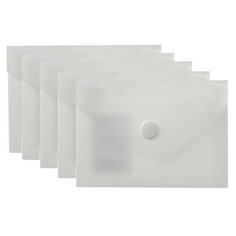 BRAUBERG Папка-конверт с кнопкой A7, пластик 5 шт прозрачный матовый