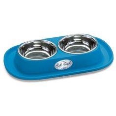 Миска двойная Lilli Pet для животных, на подставке, 31х20х3,5 см, синяя