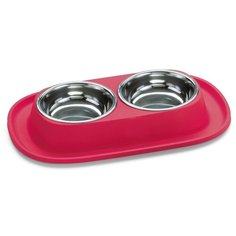 Миска двойная Lilli Pet для животных, на подставке, 31х20х3,5 см, красная