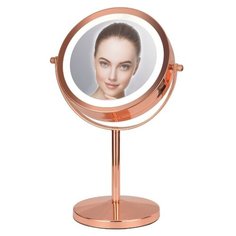 Зеркало косметическое Planta PLM-1925 Copper, 2х стороннее, яркая LED подсветка, поворот 360°, увеличение 5Х