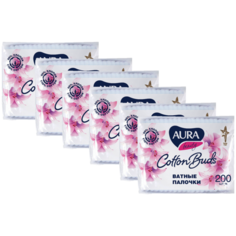 AURA Ватные палочки 200шт (пакет) (6 уп в наборе)