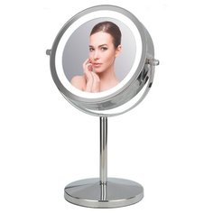 Зеркало косметическое Planta PLM-1625 Chrome, 2х стороннее, яркая LED подсветка, поворот 360°, увеличение 5Х