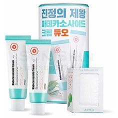 Apieu Madecassoside Cream Duo Восстанавливающий крем для лица с мадекассосидом, 2 шт + 2 набора спонжей + упаковка в виде копилки Apieu