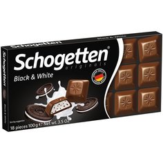 Шоколад Schogetten Black&White молочный с начинкой из ванильного крема и кусочками печенья с какао порционный, 100 г