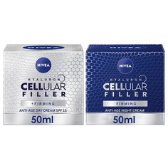 Nivea Hyaluron Cellular Filler Anti-age Day Cream SPF15 & Hyaluron Cellular Filler Anti-age Night Cream Дневной и ночной кремы для лица с гиалуроном, 50 мл