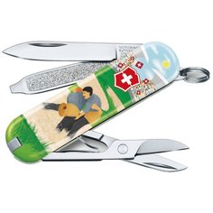 Нож многофункциональный VICTORINOX Classic LE 2020 Swiss Wrestling с чехлом зеленый/голубой