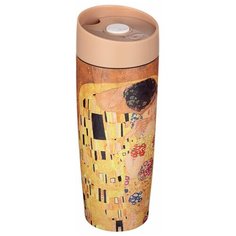 Термокружка Agness 709-058, 0.38 л коричневый/желтый