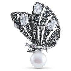 Silver WINGS Брошь из серебра жемчуг, куб.цирконий, марказит 080014-318a-39