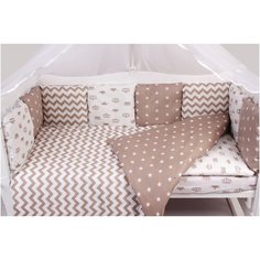 Комплект в кроватку 15 предметов (3+12 подушек-бортиков) AmaroBaby ROYAL BABY коричневый (бязь)