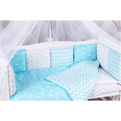 Комплект в кроватку 15 предметов (3+12 подушек-бортиков) AmaroBaby ROYAL BABY бирюза (бязь)