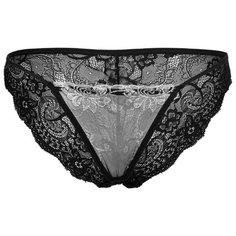 Le Cabaret Трусы трусики-танга низкой посадки с вышивкой и кружевами Шароль, размер 38-48, черный/белый