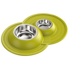 Миска двойная Lilli Pet для животных, на подставке, 49х33х6 см, зеленая