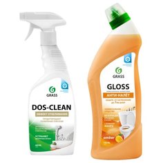 Набор: Универсальное чистящее средство "Dos-clean" + Чистящий гель для ванны и туалета "Gloss amber" Grass