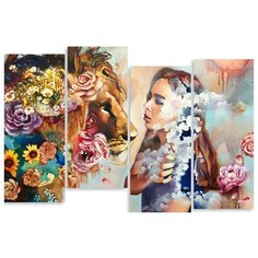 Модульная картина на холсте "Лев и девушка" 120x82 см Modulka.Ru