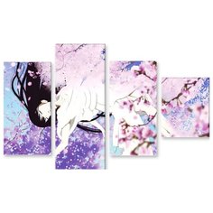 Модульная картина на холсте "Девушка и сакура" 170x110 см Modulka.Ru