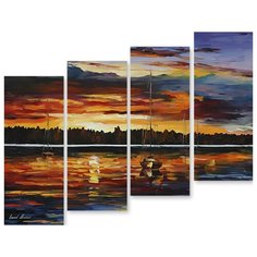 Модульная картина на холсте "Яхты на закате" 90x72 см Modulka.Ru