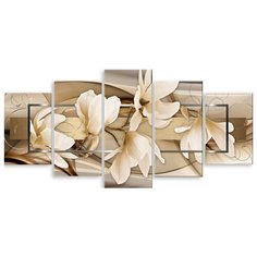 Модульная картина на холсте "Бежевые магнолии" 170x83 см Modulka.Ru