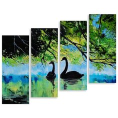 Модульная картина на холсте "Чёрные лебеди" 120x100 см Modulka.Ru
