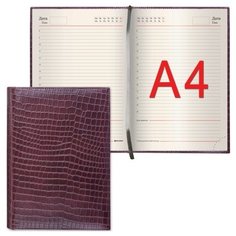 Ежедневник BRAUBERG недатированный, А4, 175х247 мм, "Alligator", под матовую крок. кожу, 160 л., т.-корич, крем.блок, 124969