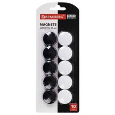 Магниты BRAUBERG "BLACK&WHITE" УСИЛЕННЫЕ 30 мм, НАБОР 10 шт., черные/белые, 237468