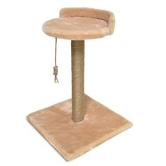 Когтеточка-столбик "Зверьё Моё" с полкой, джут, крем-брюле, 40*40*60 см