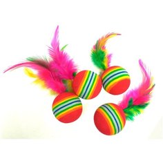 Игрушка Lilli Pet COLOR BALL WITH FEATHER для кошек, d=3.5см, 4 шт.