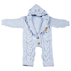 Комбинезон вязаный для новорожденных косичка АЙШАХ-KIDS с капюшоном мишка,голубой, размер 62