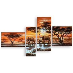 Модульная картина на холсте "Слоны" 150x88 см Modulka.Ru