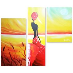 Модульная картина на холсте "Девушка в красном" 150x131 см Modulka.Ru