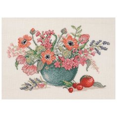 Набор для вышивания Анемоны и тюльпаны в синей вазе, лён 26 ct 39 х 29 см 14-460 EVA Rosenstand