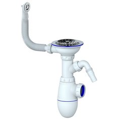 Сифон одинарный 1 1/2 для мойки с отводом для стиральной машины с круглым переливом ЮНИКОРН Unicorn