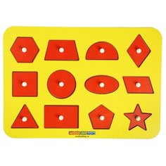 Рамка-вкладыш Woodland Монтессори геометрия (082101), 12 дет. красный/желтый
