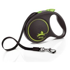 Flexi Black Design L Tape - Поводок-рулетка для собак 5м до 50 кг, ремень, Зеленая