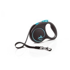 Flexi Black Design S Tape - Поводок-рулетка для собак 5м до 15 кг, ремень, Синяя