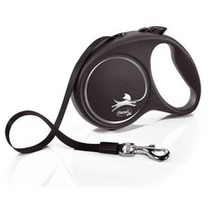 Flexi Black Design L Tape - Поводок-рулетка для собак 5м до 50 кг, ремень, Черная