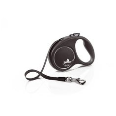 Flexi Black Design S Tape - Поводок-рулетка для собак 5м до 15 кг, ремень, Черная