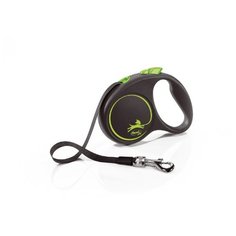 Flexi Black Design S Tape - Поводок-рулетка для собак 5м до 15 кг, ремень, Зеленая