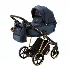 Коляска универсальная Adamex Belissa Special Edition 2 в 1, PS-581 - темно-синяя, темно-синяя кожа, золотая рама